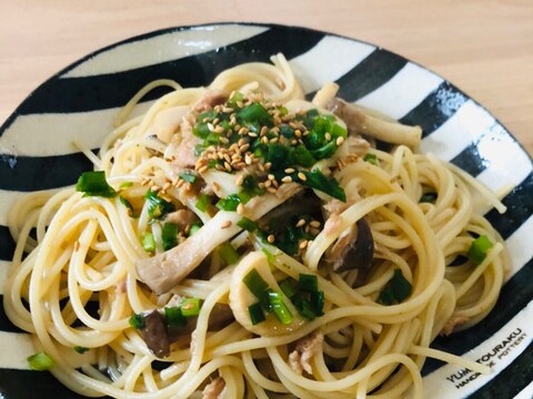 シーチキンとエリンギの柚子風味和風パスタ